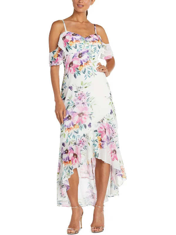 ladies-floral-dress-buttoned-bliss-Womens Floral Hi-Low Evening Dress