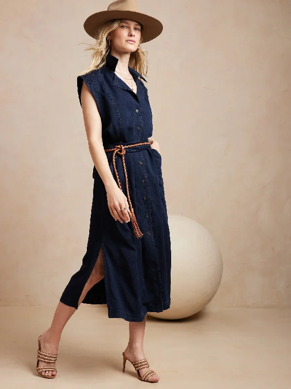 ladies-midi-dress-smocked-sway-TENCEL™ Midi Shirtdress