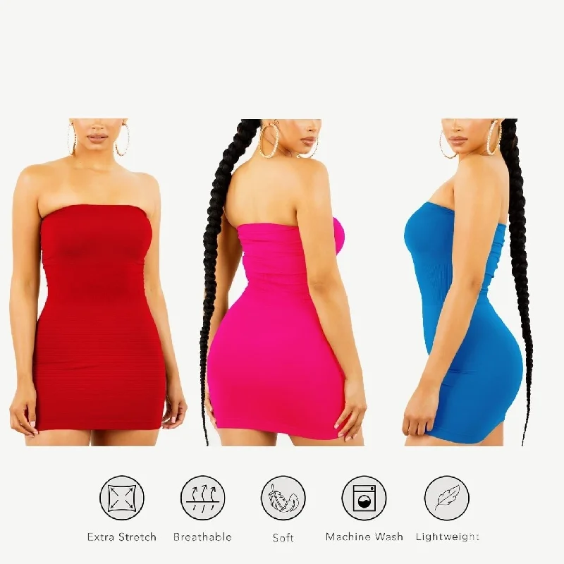 Women's bodycon dress blush glow -3Pack Womens Strapless Seamless Bodycon Mini Tube Top Dress Stretchy Fit