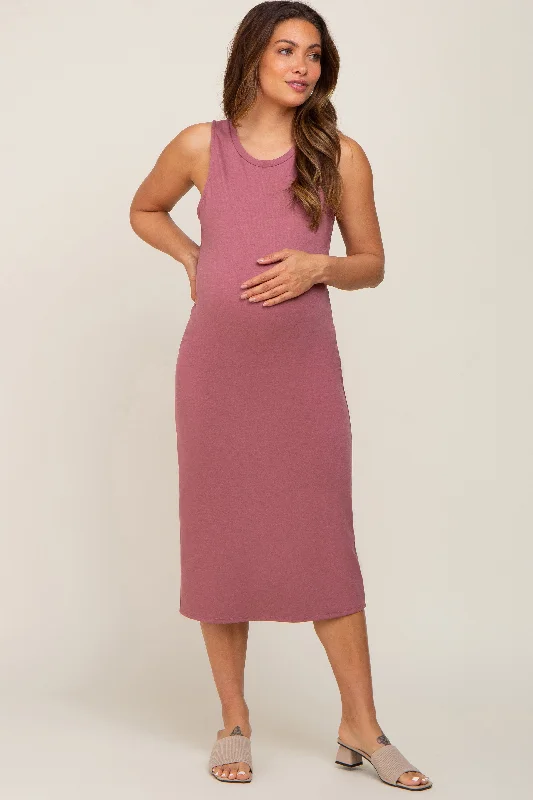 ladies-midi-dress-lilac-luster-Mauve Sleeveless Back Cutout Maternity Midi Dress