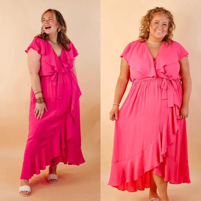 ladies-midi-dress-cocktail-chic-Tranquil Touch Ruffle Midi Dress with Waist Tie in Pink