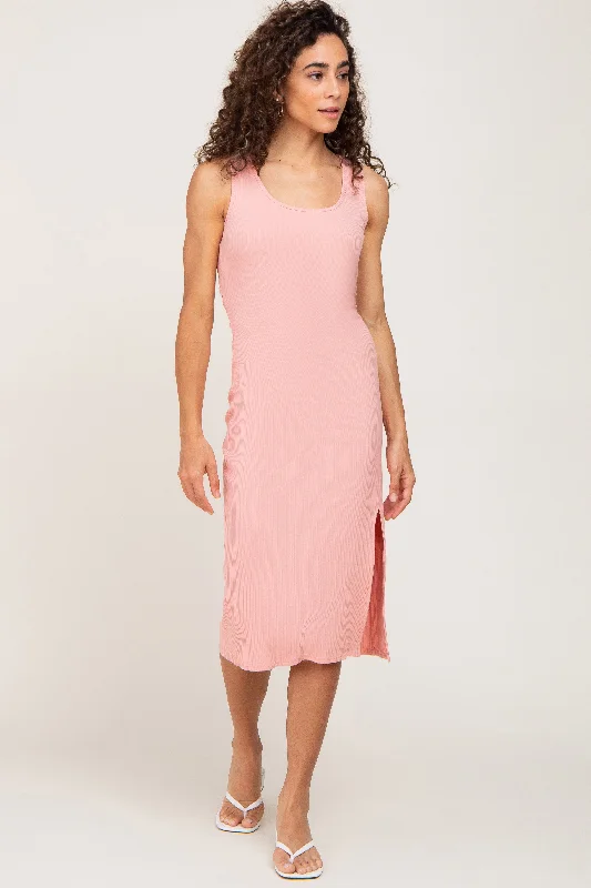 ladies-midi-dress-purple-prance-Light Pink Ribbed Back Cutout Midi Dress