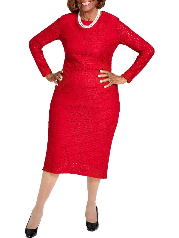 Women's bodycon dress sew chic -Womens Lace Crew Neck Bodycon Dress