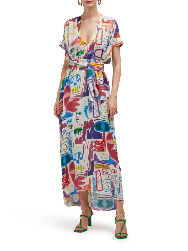 ladies-maxi-dress-ruffle-rush-Joanna Silk Satin Maxi Dress In Abstract Courage