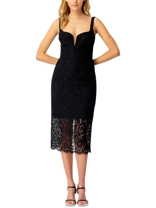 Women's party dress trendy -Womens Plunging Midi Cocktail and Party Dress