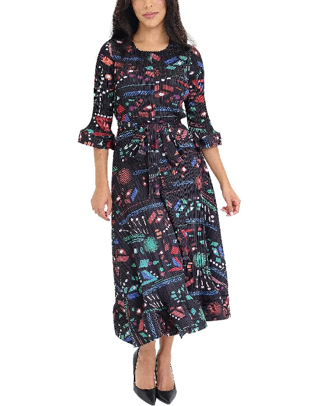 ladies-midi-dress-plus-size-perfection-Abstract Print Crinkle Midi Dress