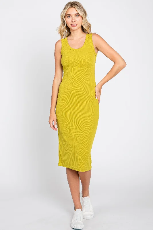 ladies-midi-dress-open-back-orchid-Lime Ribbed Fitted Midi Dress