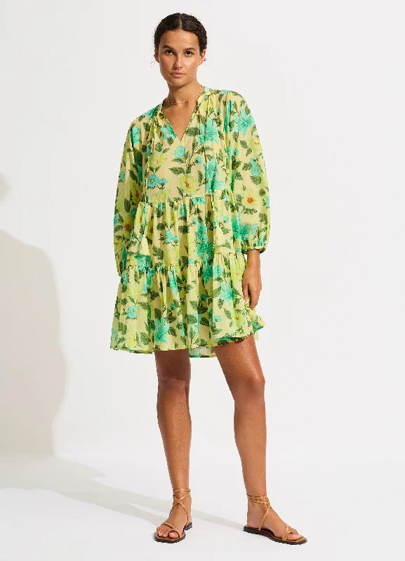 Women's party dress confident -Garden Party Tiered Mini Dress - Lime Light