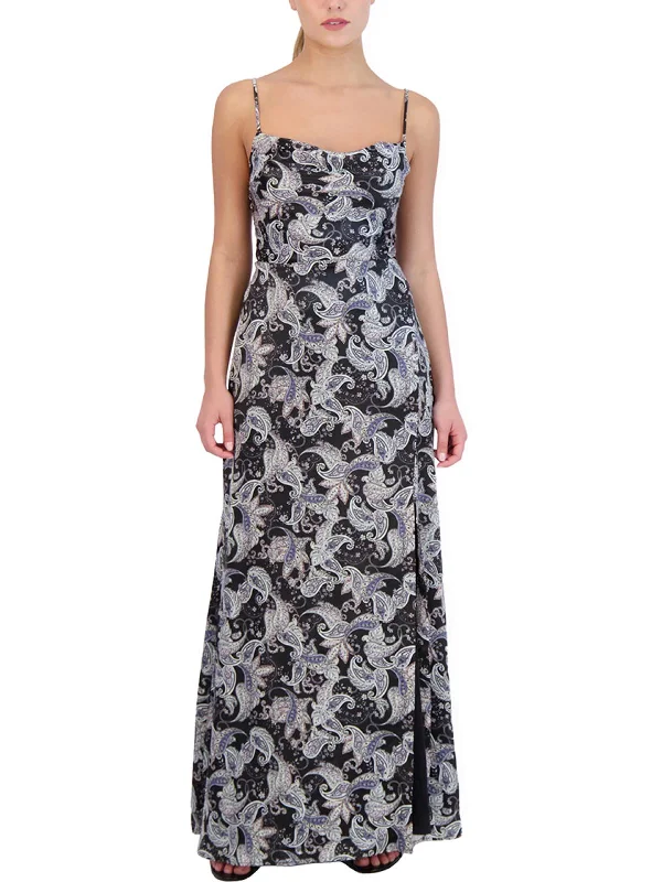 Women's party dress blue -Womens Paisley Maxi Cocktail and Party Dress