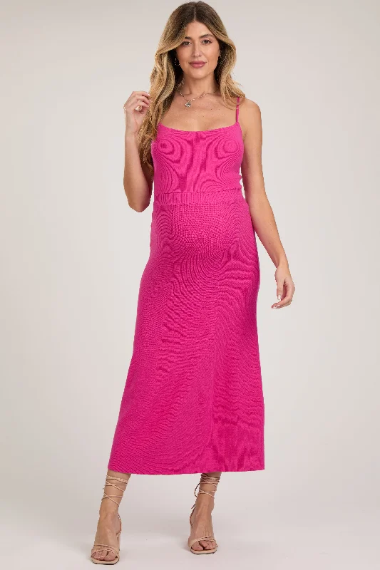 ladies-midi-dress-navy-nimbus-Fuchsia Square Neck Sleeveless Sweater Maternity Midi Dress