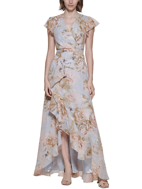 ladies-floral-dress-chiffon-charm-Womens Floral Print Ruffled Evening Dress