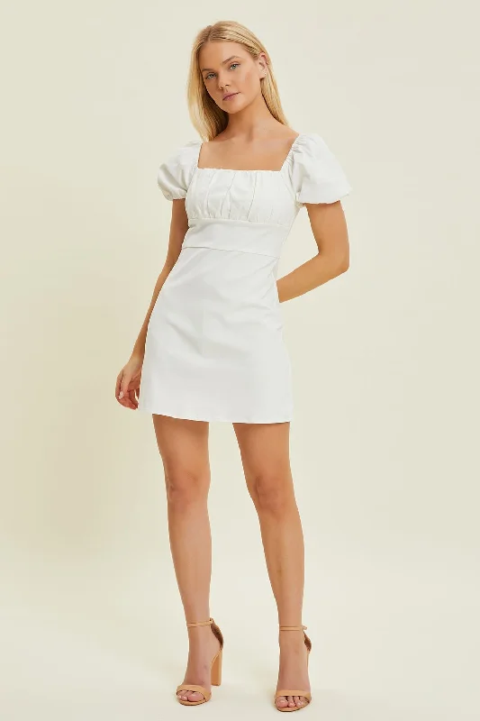 Women's mini dress rare glow -Ivory Ruched Bust Tie Back Mini Dress