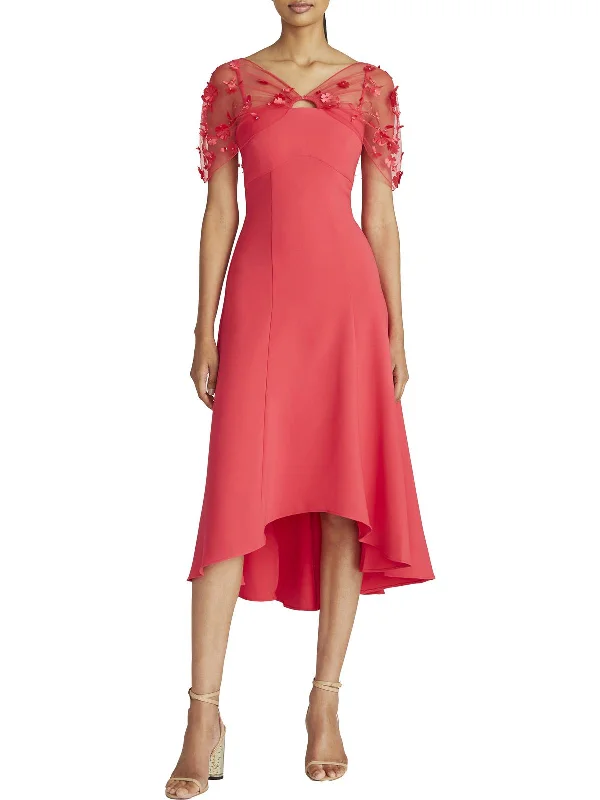 Women's party dress red -Womens Cap Sleeve Midi Cocktail and Party Dress