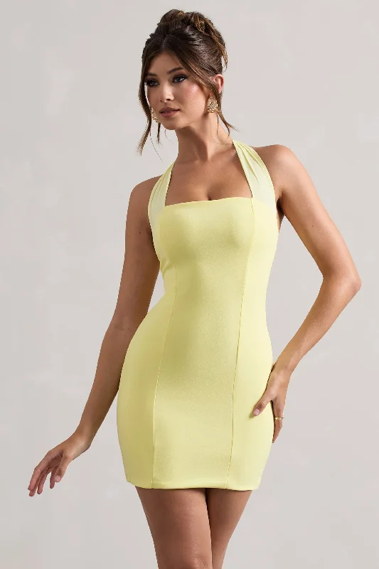 Women's bodycon dress deep glow -Soul | Lemon Bodycon Halter-Neck Mini Dress