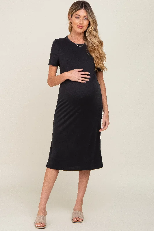 ladies-midi-dress-day-to-dusk-Black Midi T-Shirt Maternity Dress