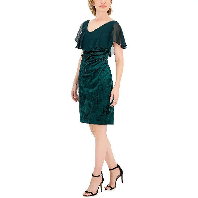 Women's party dress flirty flair -Connected Women's Velvet Chiffon Cocktail And Party Dress Green Size 6