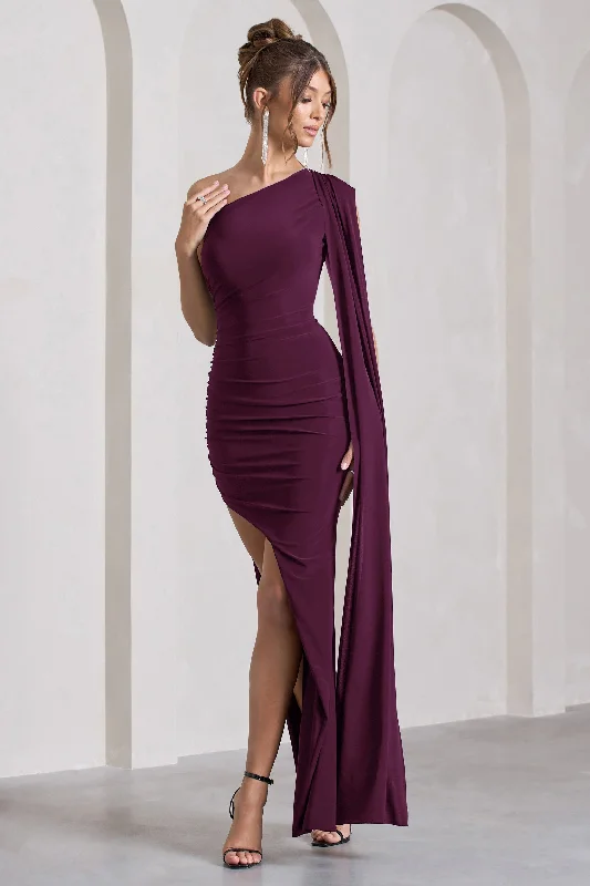 ladies-maxi-dress-tie-front-tide-Adelaide | Plum Asymmetric Sleeveless Split Maxi Dress