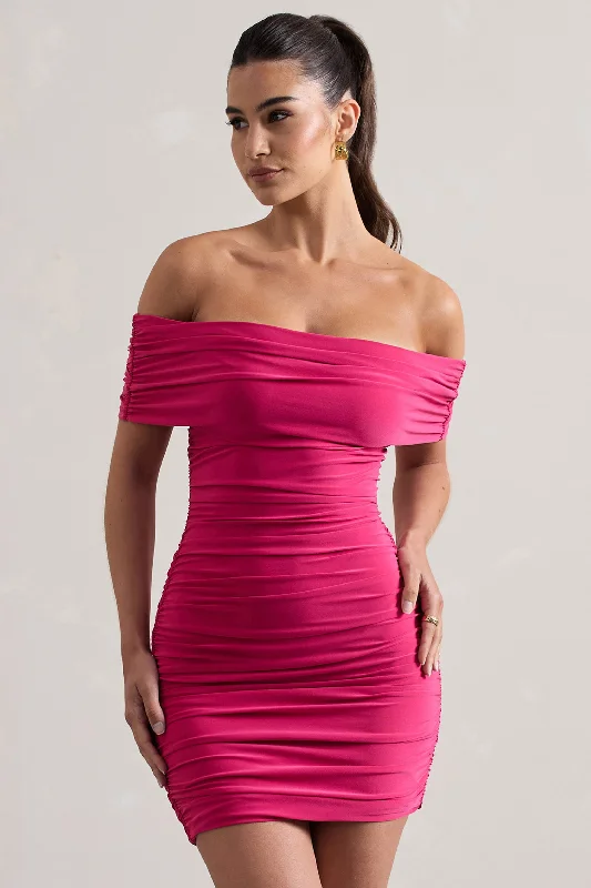 Women's bodycon dress fit pop -Zeta | Dark Pink Bodycon Bardot Mini Dress