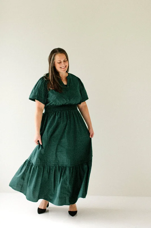 ladies-maxi-dress-celeb-chic-Plus 'Jayda' Poplin Tiered Maxi Dress in Emerald