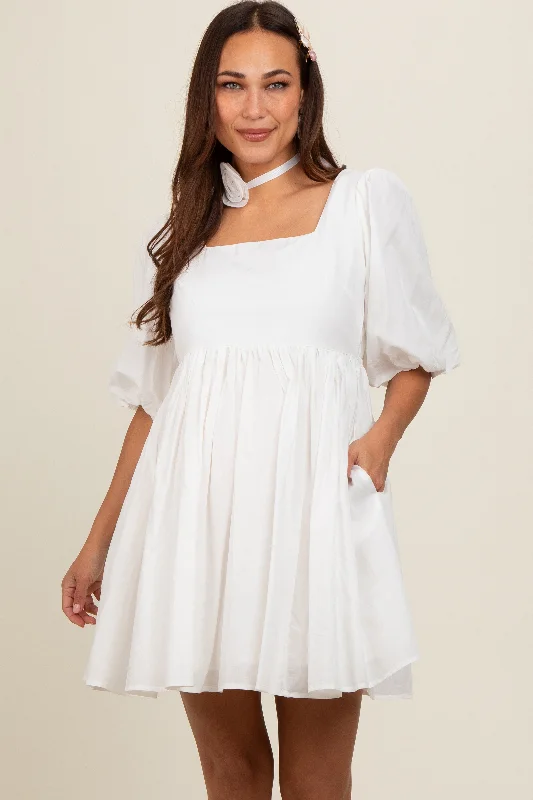 Women's mini dress bond flair -White Babydoll Maternity Mini Dress