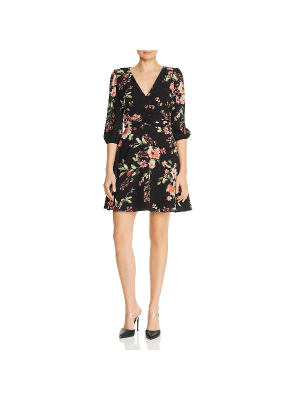 ladies-floral-dress-botanical-breeze-Womens Floral Print V-Neck Cocktail Dress