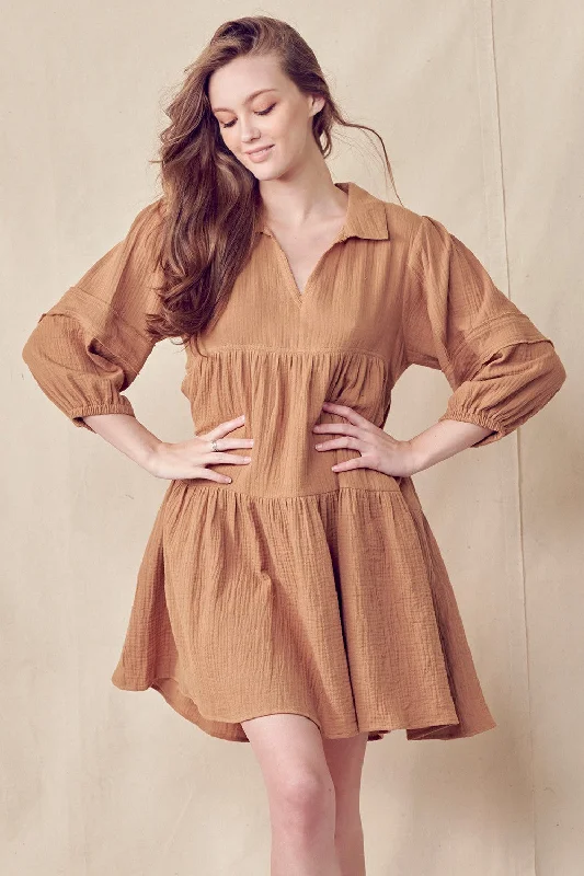 Women's mini dress tame pop -Mocha Cotton Shirt Mini Dress