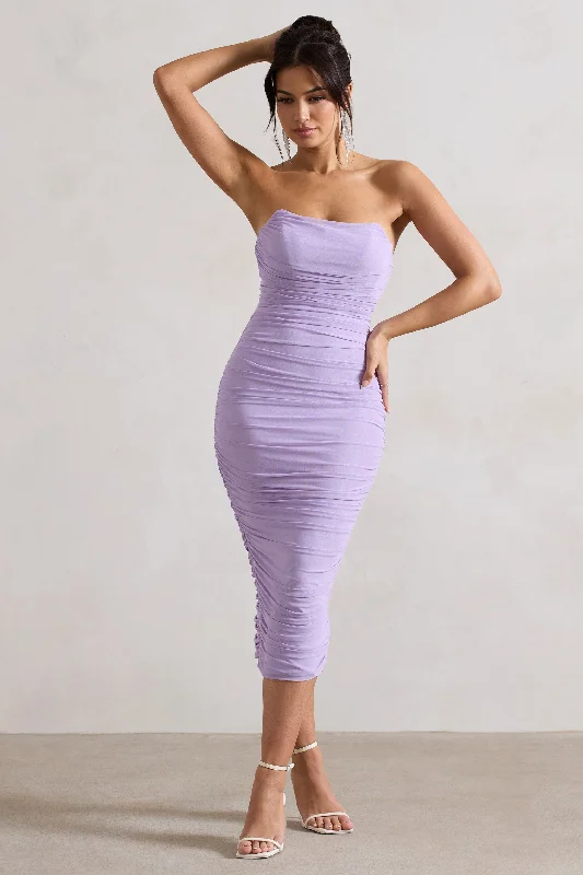 Women's bodycon dress old pop -Nylah | Lilac Ruched Corset Bodycon Midi Dress