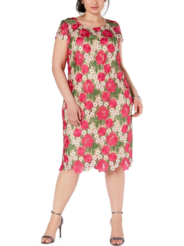 ladies-floral-dress-retro-rosebud-Plus Womens Floral Daytime Sheath Dress