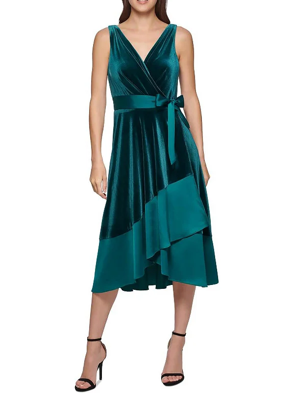 ladies-midi-dress-classic-chic-Womens Velvet Midi Wrap Dress