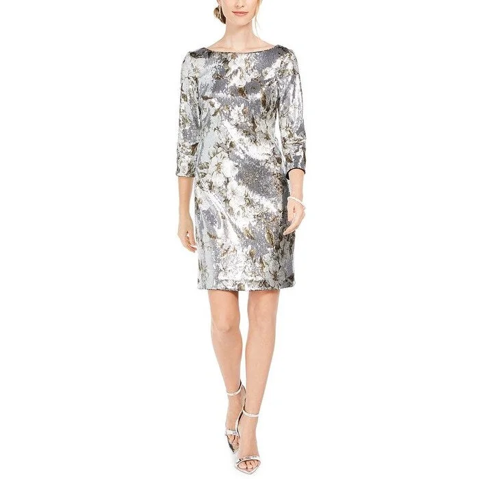 Women's bodycon dress boom glow -Vince Camuto Women's Sequined Bodycon Dress Silver Size 2