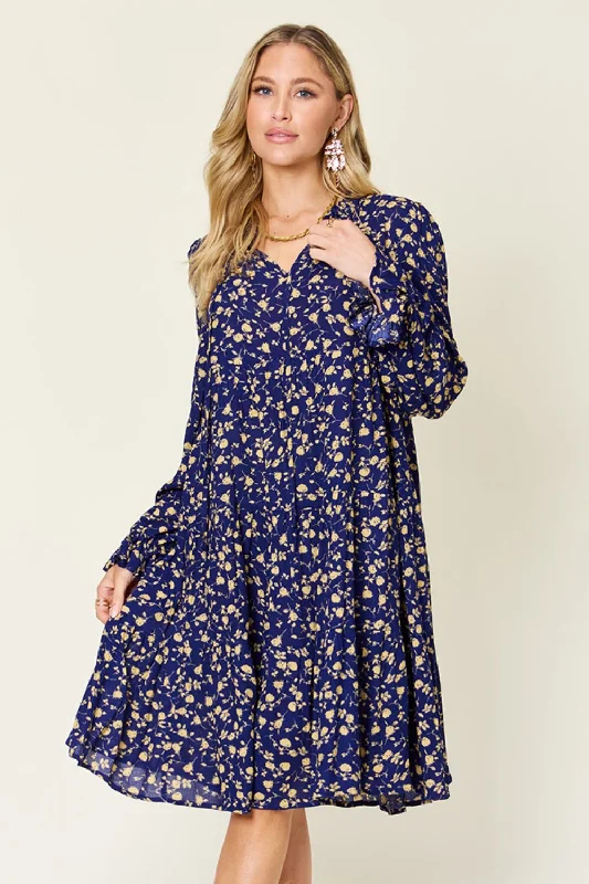 ladies-floral-dress-elegant-ember-Floral Print Ruffle Hem Long Sleeve Tiered Dress