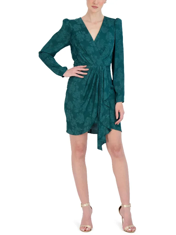 Women's party dress playful -Womens Faux Wrap Mini Cocktail and Party Dress