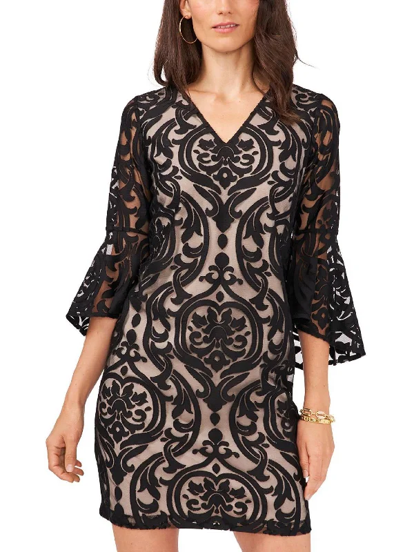 ladies-midi-dress-sky-sweep-Petites Womens Lace Bell Sleeve Midi Dress