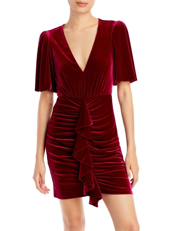 Women's party dress head-turning -Womens Velvet Mini Cocktail and Party Dress