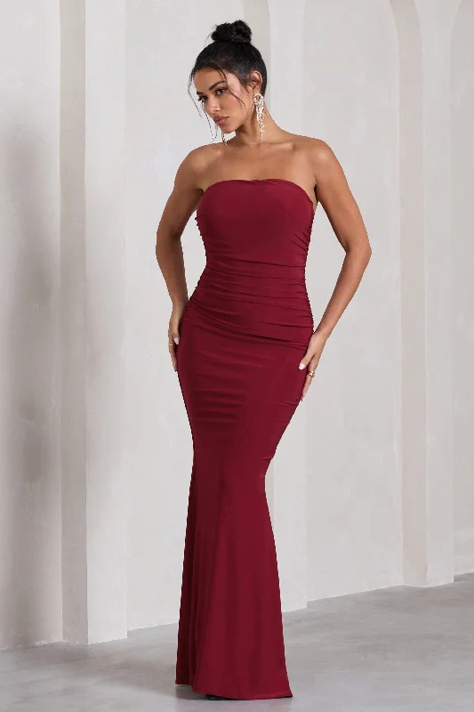 ladies-maxi-dress-taupe-tide-Wren | Berry Ruched Bandeau Maxi Dress