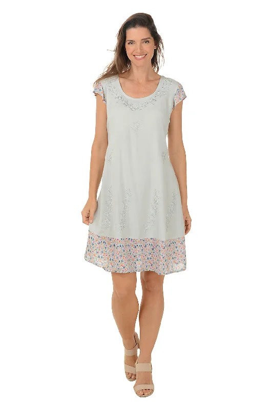 ladies-floral-dress-lilac-luster-Grey Floral Hem Cap Sleeve Dress