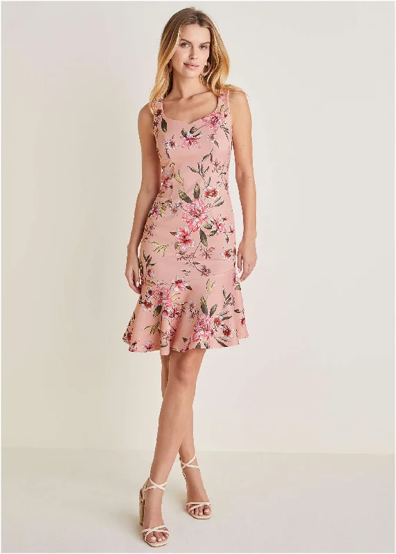 ladies-floral-dress-bold-bloom-Asymmetric Ruffle Hem Dress - Ethereal Floral