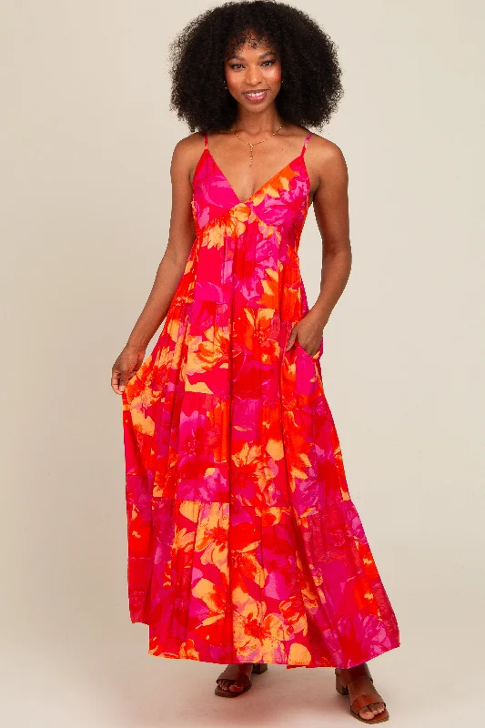 ladies-floral-dress-orchid-opal-Orange Floral Print Tiered Dress