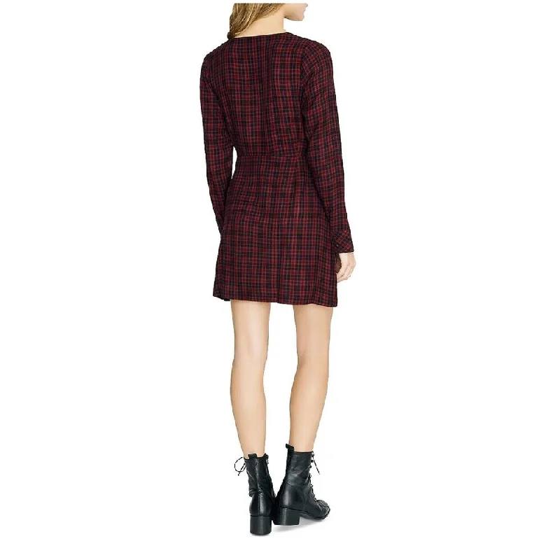 Women's party dress formal -Sanctuary Women's Upbeat Faux Wrap Plaid Party Dress Black Size 2