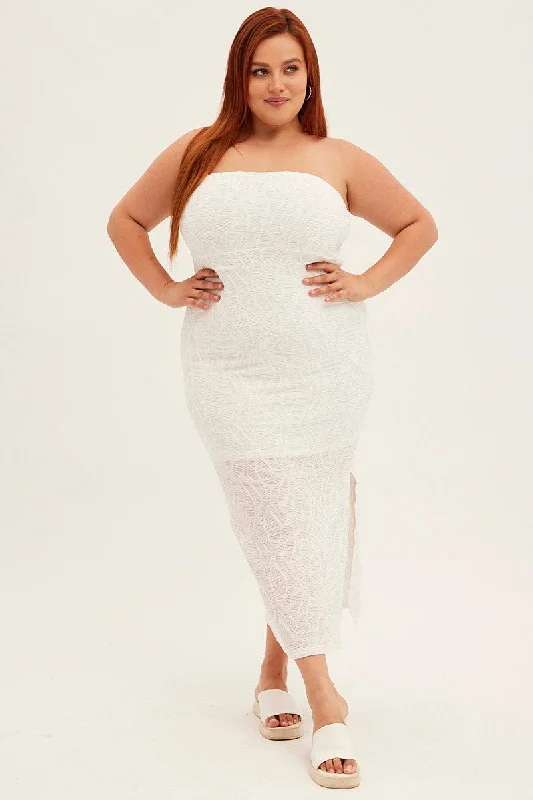 Women's bodycon dress amber pop -White Bodycon Dress Strapless Midi Textured