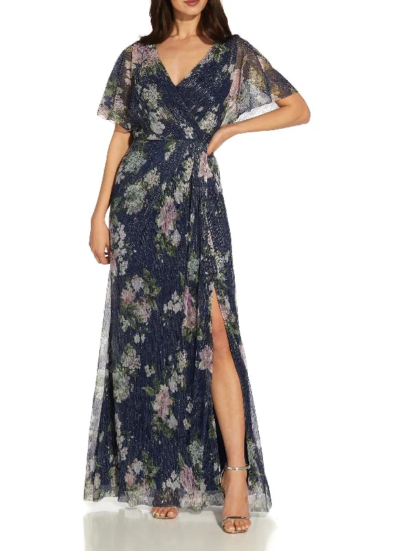 ladies-floral-dress-bright-bloom-Womens Metallic Floral Evening Dress