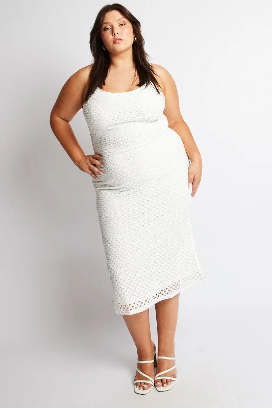 Women's bodycon dress mama flair -White Open Knit Bodycon Maxi Dress