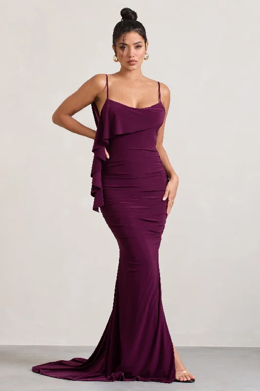 ladies-maxi-dress-elegant-ember-In Whispers | Burgundy Split Maxi Dress