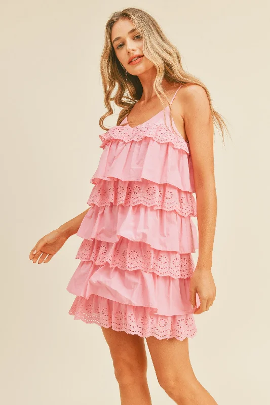 Women's mini dress fine chic -Pink Tiered Layer Mini Dress