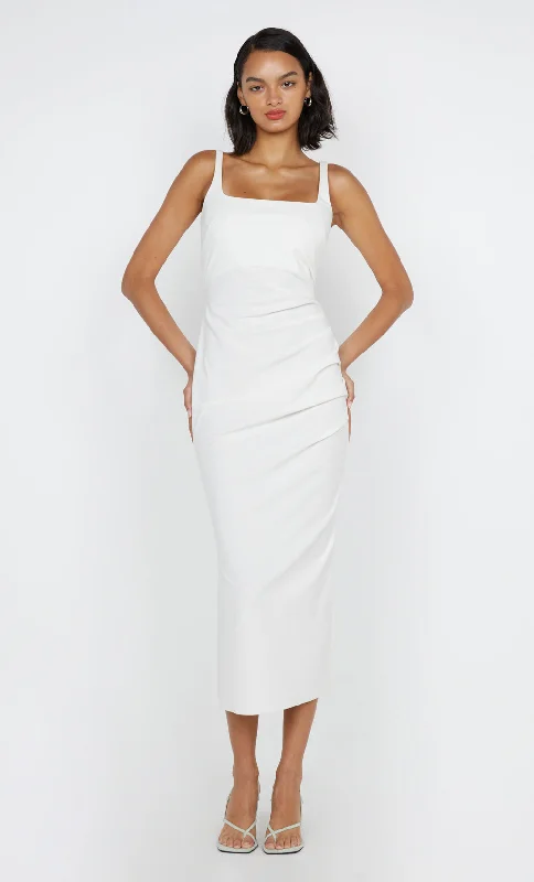 ladies-midi-dress-cut-out-charm-AVELINE TUCK MIDI DRESS - WHITE