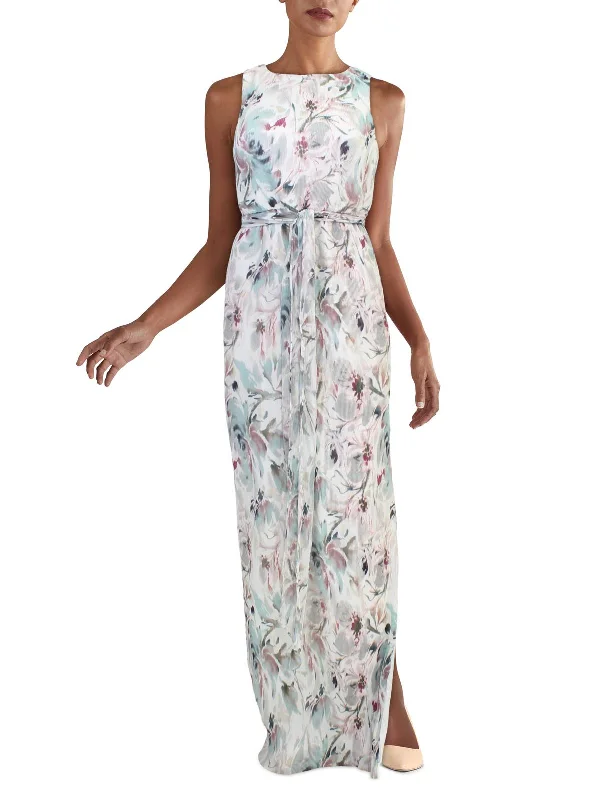 ladies-floral-dress-opal-orchid-Womens Pleated Floral Evening Dress