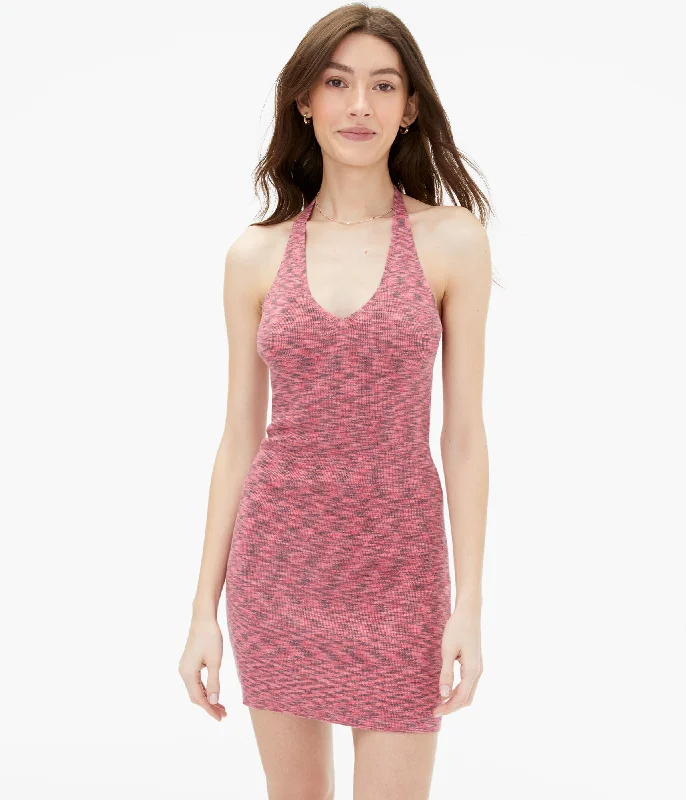 Women's bodycon dress gather glow -Aeropostale Women's Space-Dye V-Neck Halter Bodycon Dress