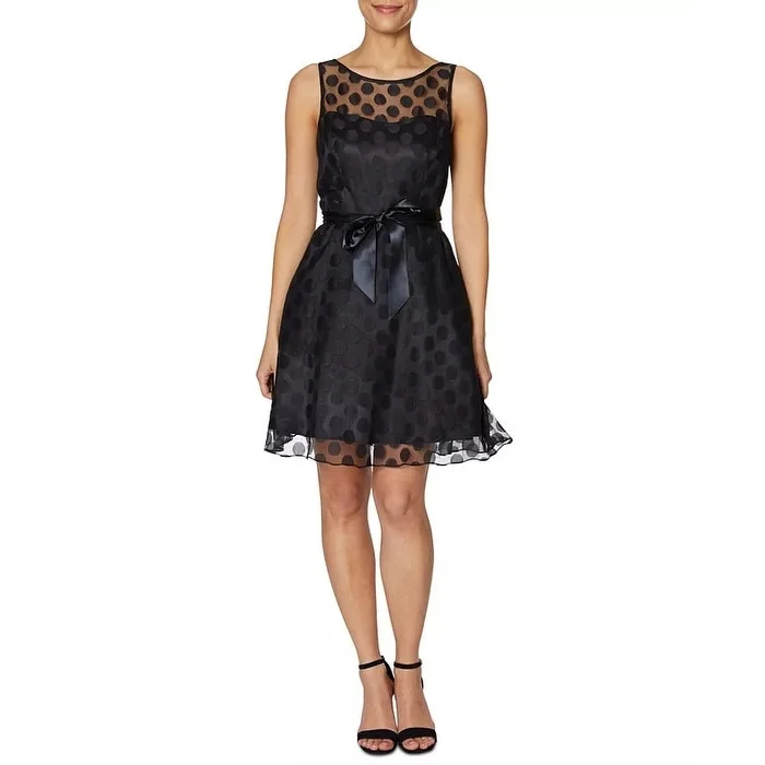 Women's party dress metallic chic -Betsey Johnson Women's Belted Polka Dot Sleeveless Illusion Neckline Above The Knee Fit Flare Party Dress Size 6