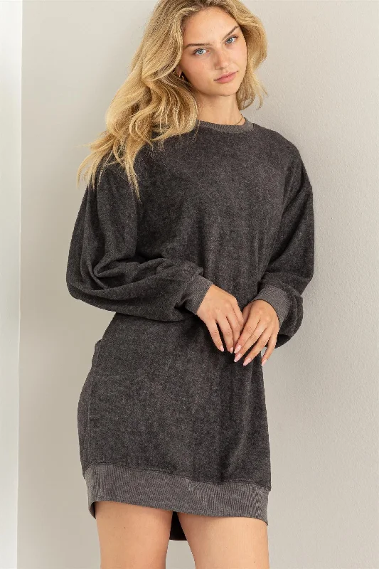 Women's mini dress dusk flair -Charcoal Fleece Oversized Sweatshirt Mini Dress