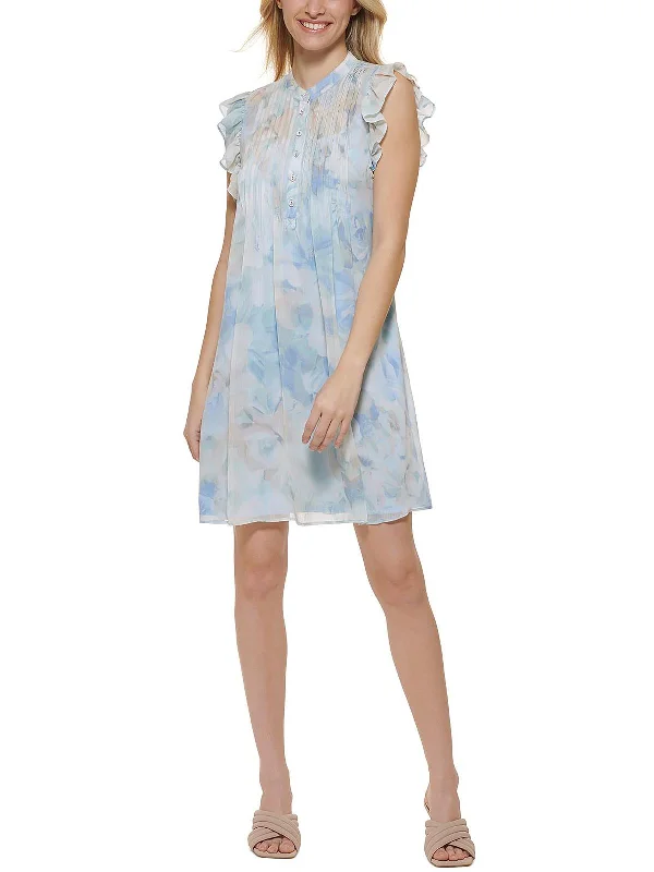 ladies-floral-dress-festival-fawn-Petites Womens Chiffon Floral Shift Dress